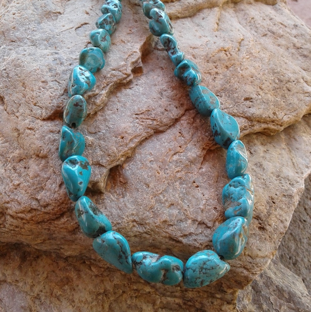 Genuine TURQUOISE nugget NECKLACE - Picture 4 of 6